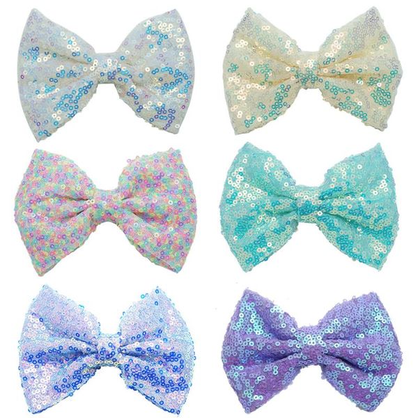 

gold colorful sequin bow barrettes for girls hair accessories with clip hairpins girl, Slivery;white