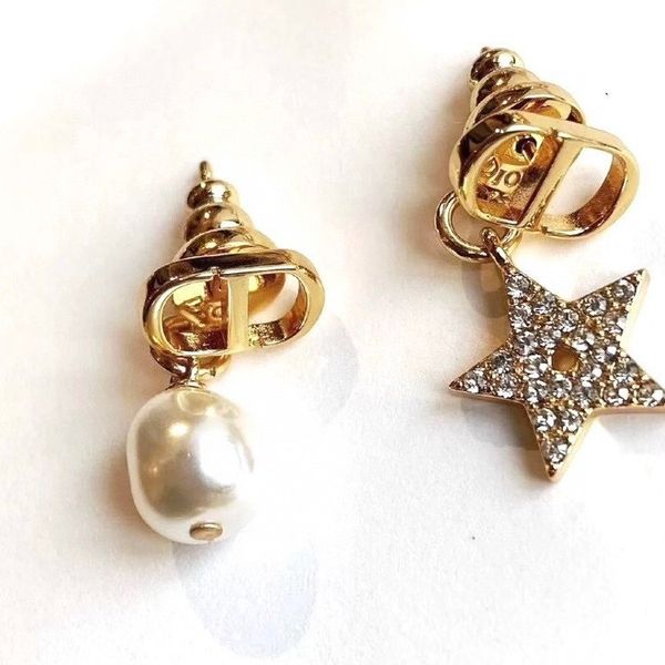 

design jewelry new pearl star earrings made of brass 925 silver needle, Golden