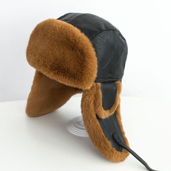 

imitation fur hat northeast lei feng pu leather stitching, Blue;gray