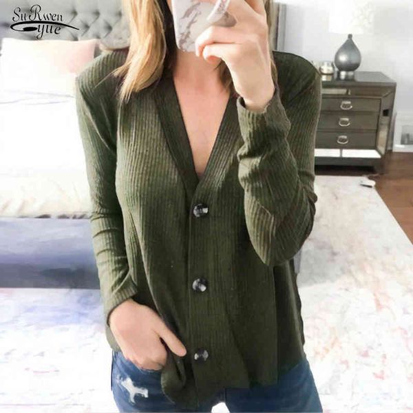 

spring casual v-neck cardigan sweater long sleeve women knitted femme loose knitwear autumn s 12777 210508, White