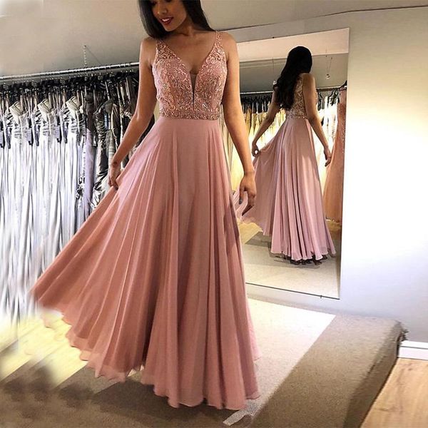 

party dresses arrival v-neck evening backless 2021 rose pink chiffon women formal vestidos de festa, White;black