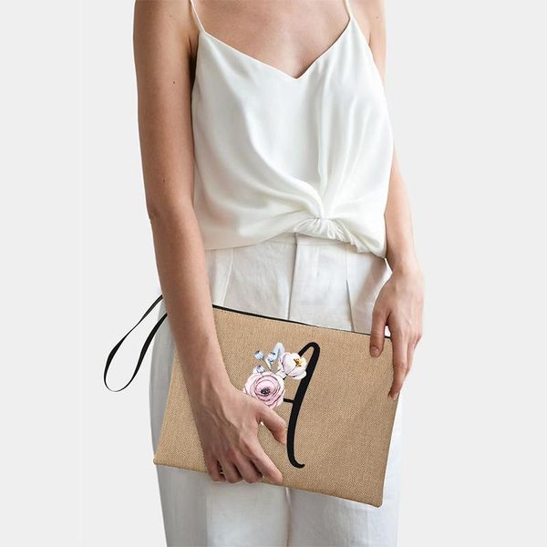 

cosmetic bags & cases 26 initials flower bag simple linen wristlet clutch pouch bachelorette beach holiday wedding party gift