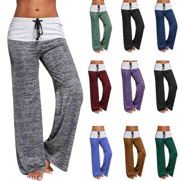 

wide leg women pants autumn elastic patchwork loose outdoor sports long pants casual high waist lace up fitness trousers female 210507, Black;white