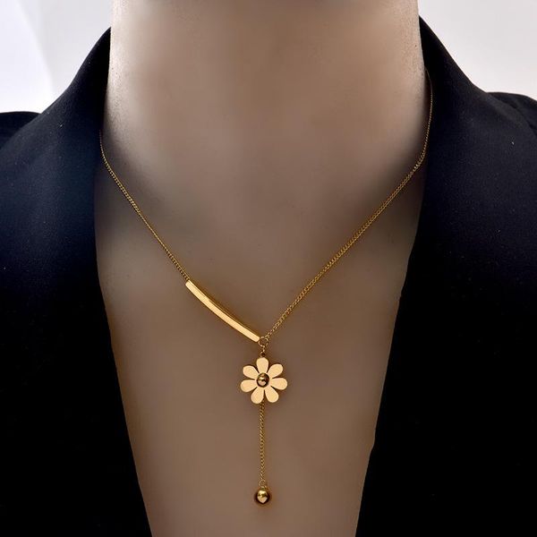 

chokers charm design luxury women gold plated titanium steel daisy tassel necklace jewelry gifts for girls, Golden;silver