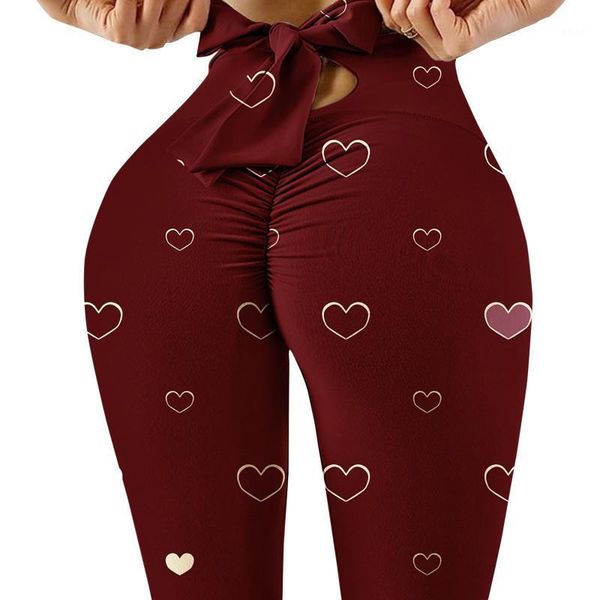 Schleife-Knoten-Workout, Fitness, Fitnessstudio, Yoga-Leggings, Liebe, bedruckt, hohe Taille, athletische Strumpfhosen, Damen-Hosen, rotes Laufsport-Outfit