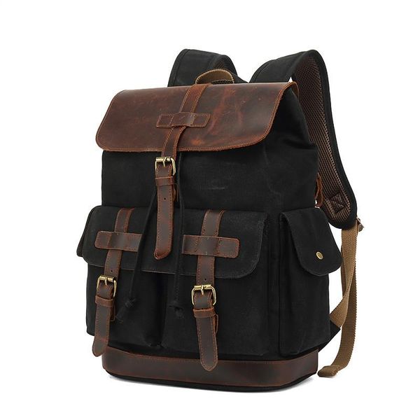 

backpack leisure waterproof oil wax canvas backpackschoolbag travel computer backpacks