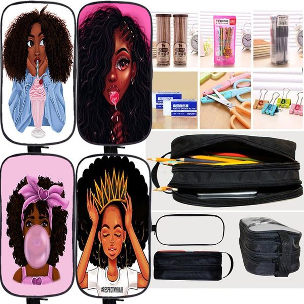 

diaper bags black girl pencil afro lady makeup cases boys girls double layer children trendy school supplies pen case