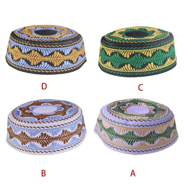 

islamic muslim kids hat boys pray embroidery round cap saudi arabian prayer beanie accessory, Blue;gray