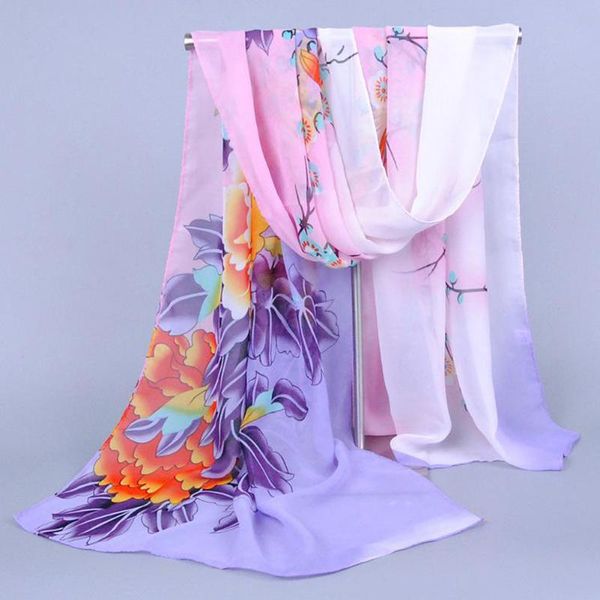 

scarves women chiffon scarf musical note brand soft neck shawl muffler peony plum blossom pattern shade beach, Blue;gray