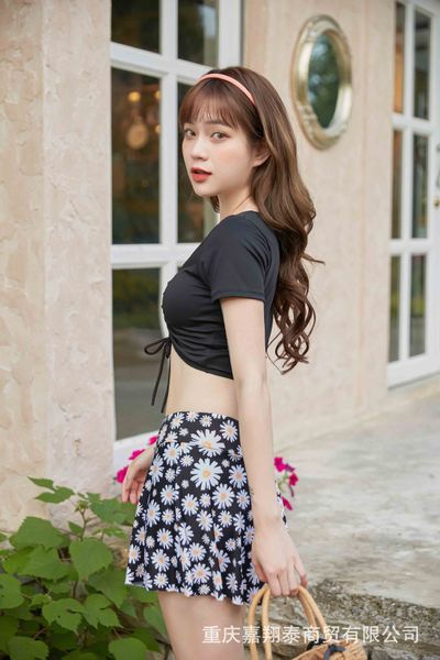 

swimsuit 2021 split girl spring gathering small cht skirt pants student fairy model swimsuit, Red;black