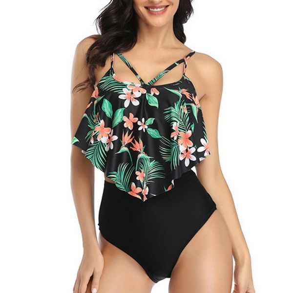 

women's swimwear women swimsuit high waist halter bikini female set floral print bodysuit bathing suit summer biquini xxl, White;black