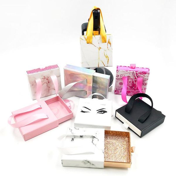 

false eyelashes 100/pack wholesale eyelash packaging lashes box drawer cases paper package faux cils 25mm mink makeup vendors