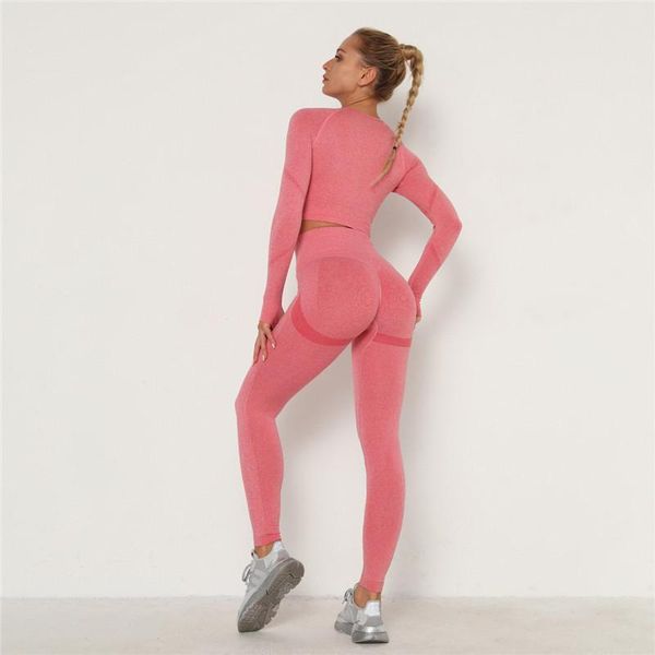 

yoga outfit women 2pcs seamless set sport suit gymwear workout clothes long sleeve gym crop high waist leggings fitness sports wear