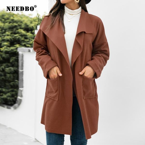 

women's wool & blends needbo office lady loose long coats 2021 fashion winter jacket woolen warm overcoat solid color korean medium cl, Black