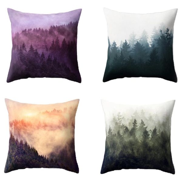 

pillow case colorful oil forest painting mountain wave sofa cushion cover
