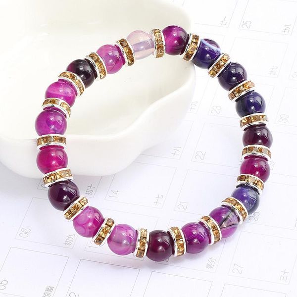 

healing balance purple bracelets gold /silver rhinestone circle elegant natural agate stone bead bangle women charm jewelry gift beaded, str, Black