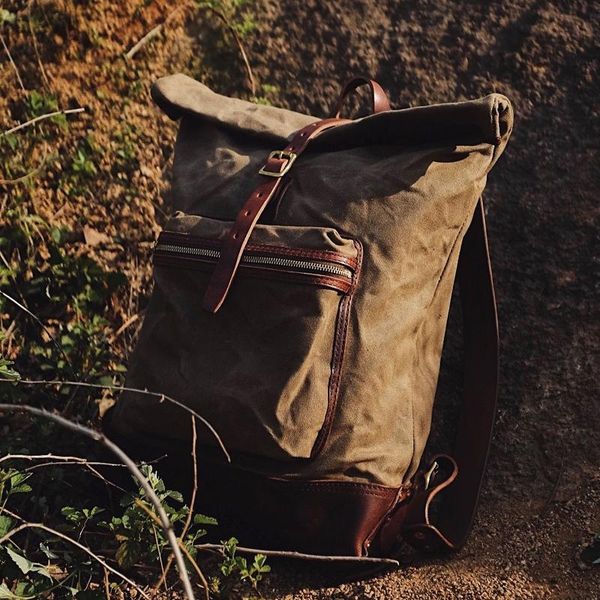

backpack sport outdoor camping rucksack roll folding men's waxed canvas waterproof hiking bag backpacks