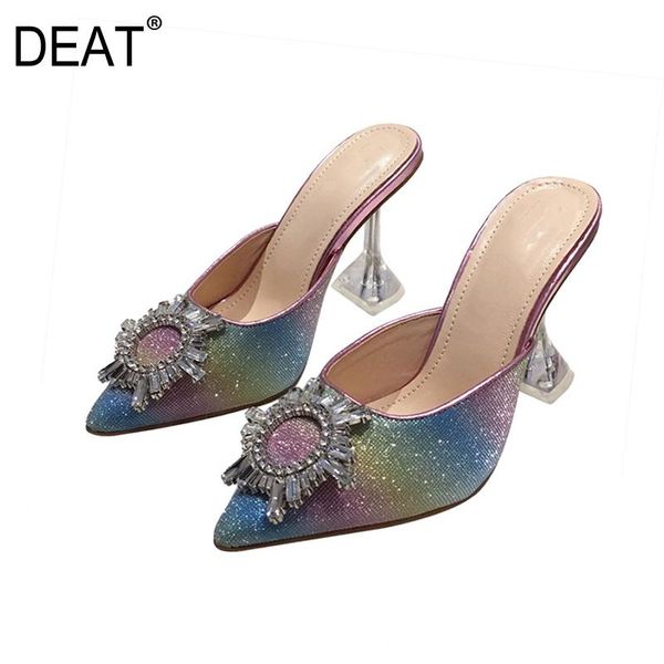 

slippers [deat] 2021 spring summer sharp toe shallow flower crystal hit color strange high heels women shoes fashion 10g695, Black