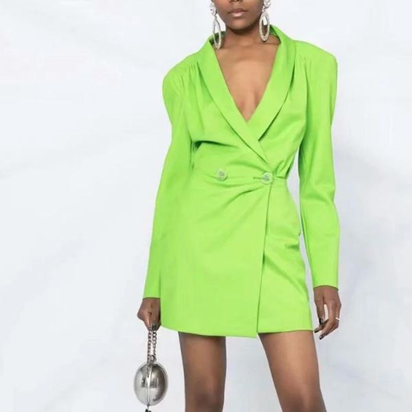 

casual dresses women's blazer office ladies formal mini dress long sleeves slim vestidos mujer fashion chic robe woman solid, Black;gray