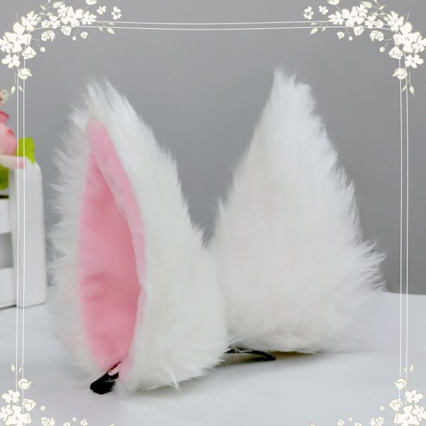 

1 pair cosplay party cat fox long fur ears hair clips lovely furry animal ears cosplay plush hairpins halloween party costume, Silver
