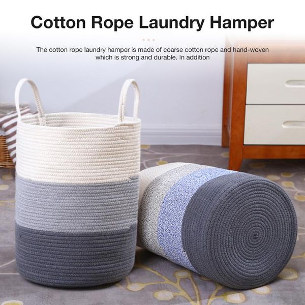 

laundry bags 1pc large storage basket woven cotton rope hamper with double handles for diaper clothing home
