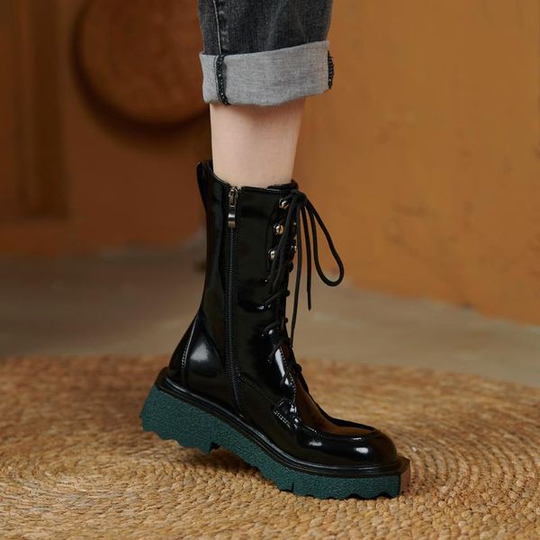 

boots mordoan cowhide ladies for women british style knight thick-soled snow ankle, Black