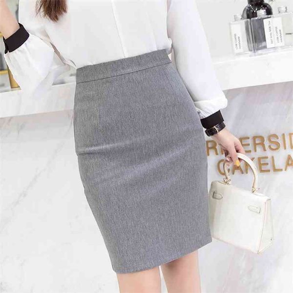 

skirts womens women high waist elastic bodycon skirts women solid pencil skirt plus size office lady work midi skirt faldas 210412, Black
