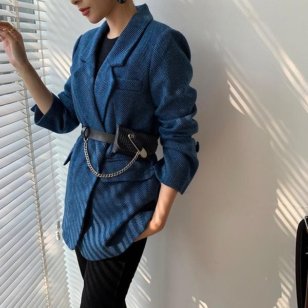 

women's suits & blazers woolen coat women elegant thick blue suit blazer jacket 2021 autumn winter office lady outwear female fashion, White;black