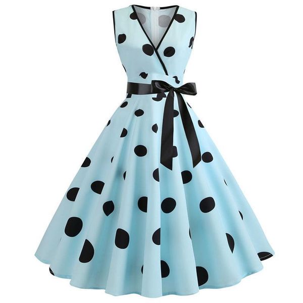 

print women dresses robe femme vintage dress summer polka dot swing vestidos elegant pin up rockabilly party plus size, Black;gray