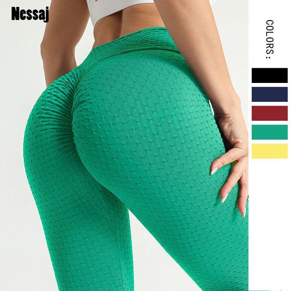 

women's leggings nessaj sport women gym high waist push up jeggings jacquard fitness legging running trousers woman skinny pants, Black