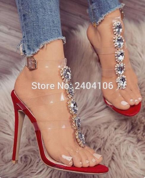 

shooegle sandalias mujer 2021 luxury summer shoes transparent bridal wedding high heels diamond crystal gladiator sandals, Black