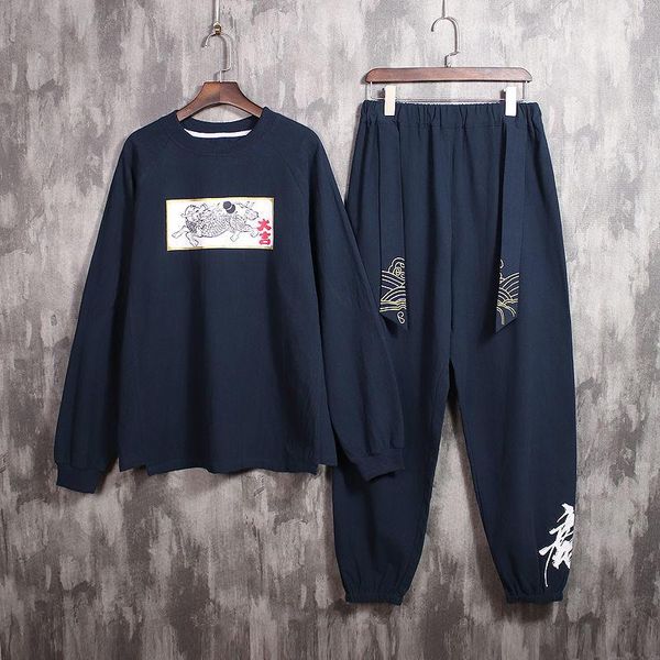 

men's tracksuits neploha casual oversize sets chinese style women's cotton linen suit graphic printed 2 piece set pants clothes, Gray