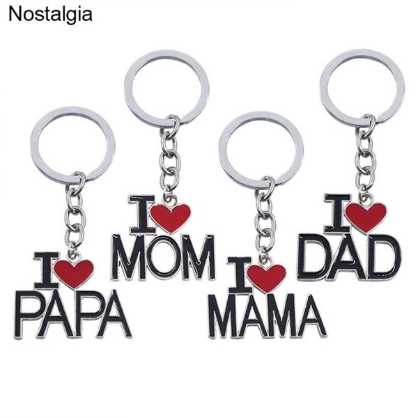 

keychains nostalgia i love mom dad keychain red enamel heart mama papa key ring men women accessories mother fathers day gifts, Silver