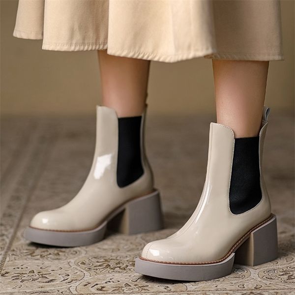 

fashion cow leather women's ankle boots casual square heels office lady chelsea boots thick bottom non-slip slip-on woman shoes 210914, Black