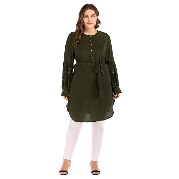 

ethnic clothing muslim dress fashion middle east eid dubai abaya turkey loose beaded long-sleeved round-neck belt dresses womam donsignet, Red
