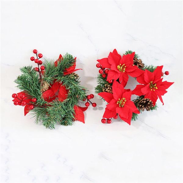 

decorative flowers & wreaths christmas flower wreath pvc pine needle cone candle ornament decoration berry ring holder