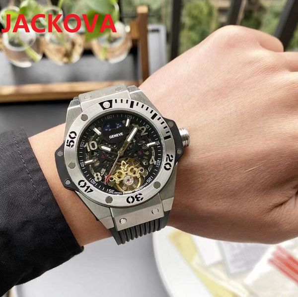 5a Quality Men Hollow Skeleton Dial Designer Relógio 46mm Ásia 2813 Movimento Mecânico Automático Automático Auto Vento Importado Borracha Sports Skistwatches