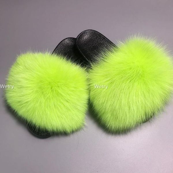 

slippers real fur slides furry indoor women home shoes woman fluffy flat sandals summer designer brand 2021 plus size, Black