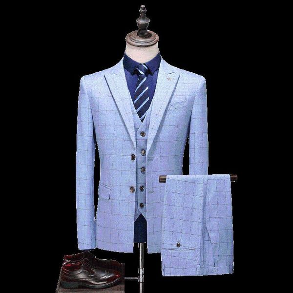 

men's suits & blazers mens weeding business casual plaid dress high end suit 3 piece (blazer+pants+vest) office groom, White;black