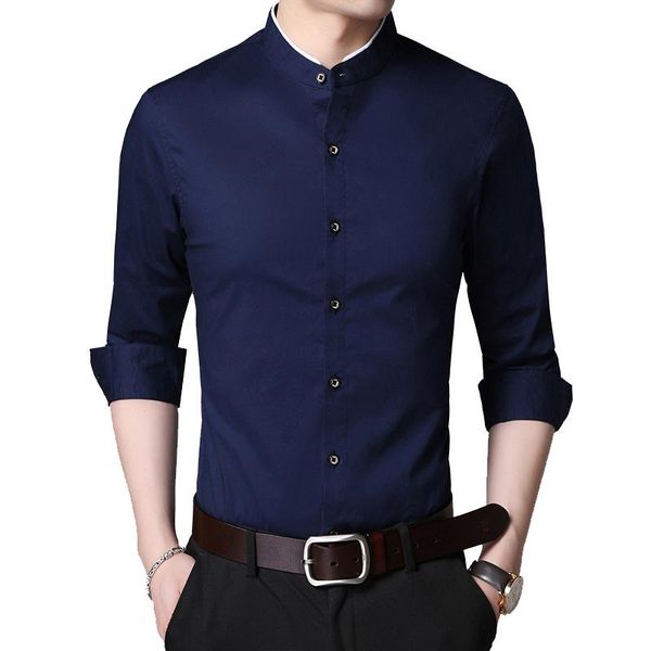 

men's dress shirts mens brand shirt formal banquet 40% cotton stand collar for spring summer broadcloth long sleeve 4 solid color a0823, White;black