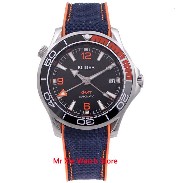 

lightning 41 mm mechanical men watches sapphire crystal luxury trademark waterproof calendar rubber strap automatic gmt men, Slivery;brown