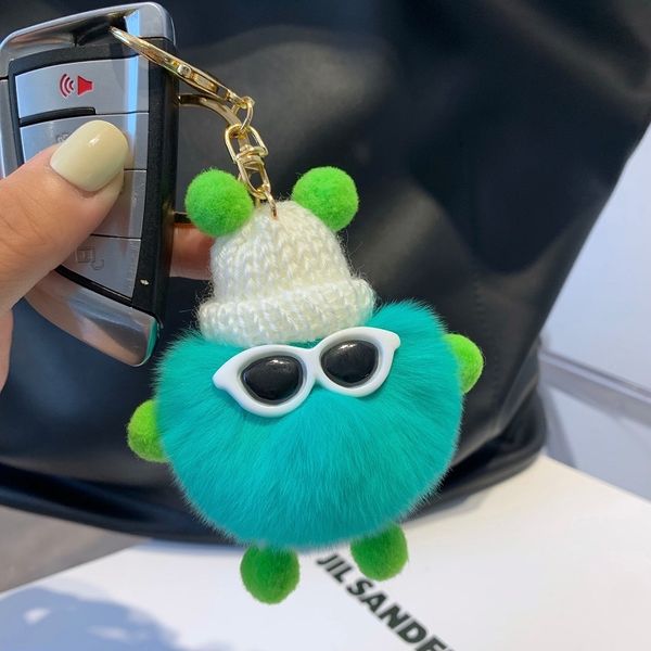 

real rex rabbit fur pompom keychain ball elf fluffy accessories car bag charm doll purse pendant women winter gift 15colors, Slivery;golden