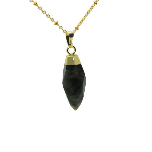

pendant necklaces 1pc gold plating jewelry deep grey natural stone women necklace labradorite chain for girl gift, Silver