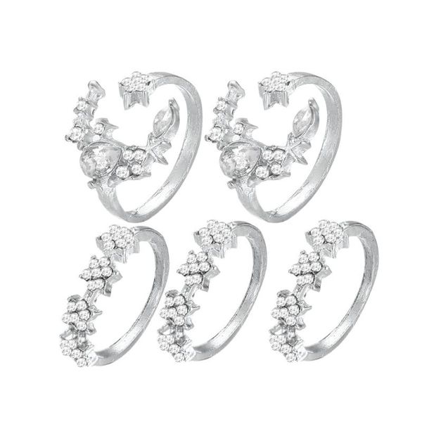 

cluster rings five-piece set female retro star moon crystal joint ring, Golden;silver