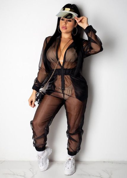 

women's jumpsuits & rompers arrive women hooded trench overalls for see through macacao feminino romper lwy6591, Black;white