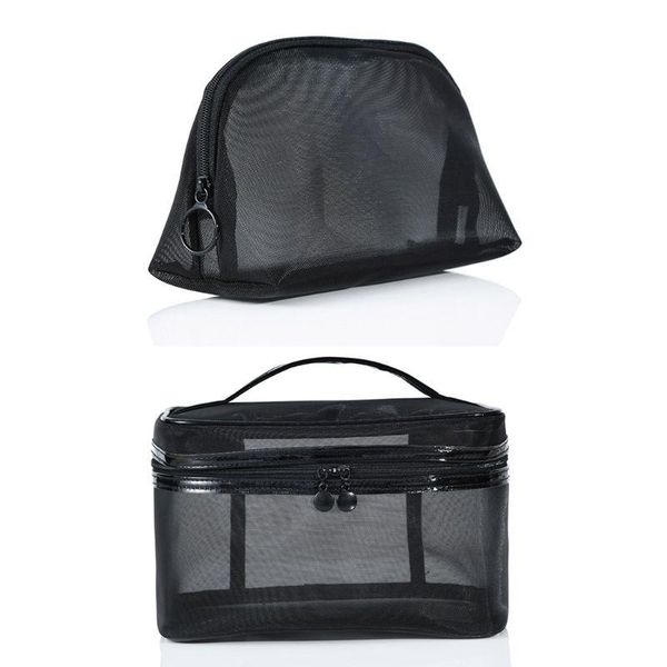 

clear black mesh zipper makeup bag female see through cosmetic organizer travel bags & cases