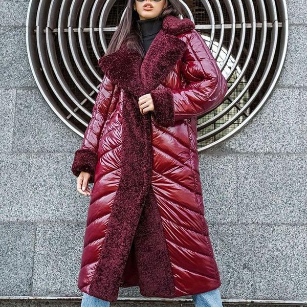 

women's down & parkas novalya turn collar women fashion plush patchwork coats elegant long bright cotton jackets female ladies, Black