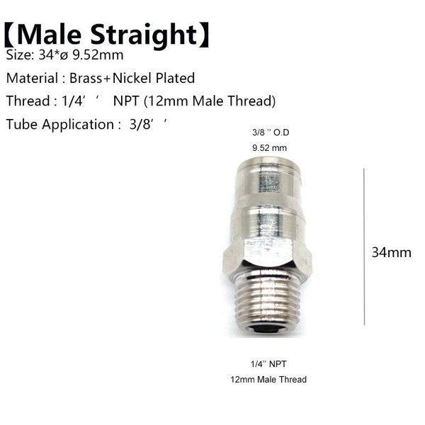 

watering equipments 1 pcs 3/8" quick connecting coupling male staight for mist cooling system with 1/2 npt thread