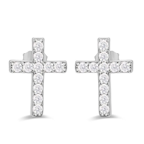 

stud copper christian cross earrings religious faith bezel setting cubic zirconia for women engagement wedding jewelry, Golden;silver