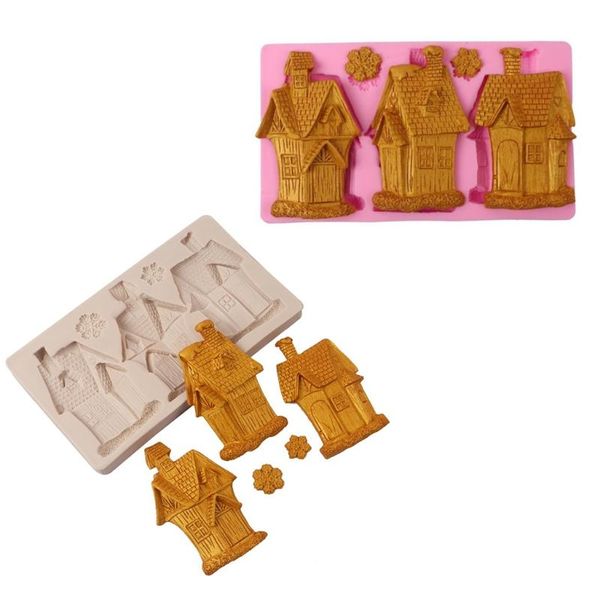 

baking moulds diy handmade silicone fondant mold exquisite christmas cottage sugar craft paste candle resin durable